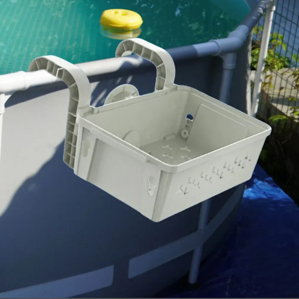 Pool Storage Basket with Cup Holders All-Around Organizer Swimming Pool Hanging Storage Basket Above Ground Pool Accessories
