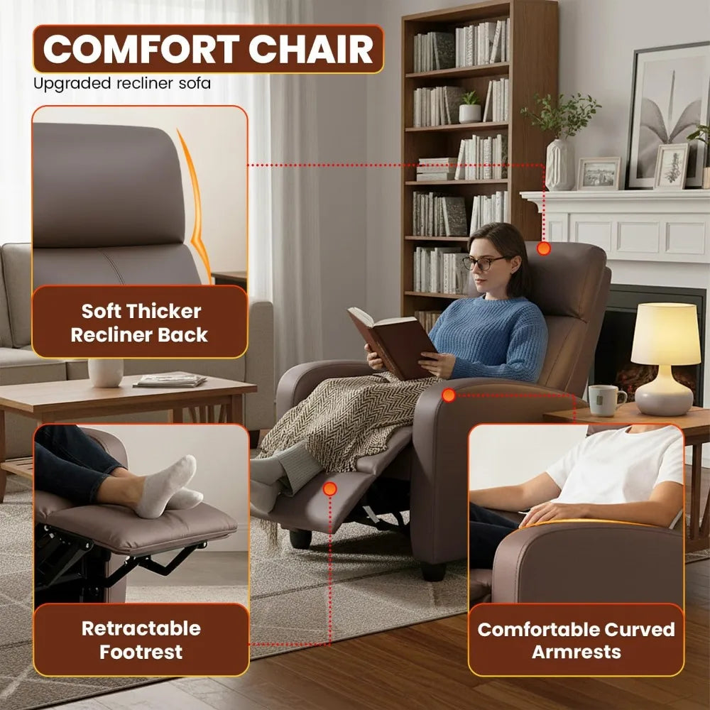 Leather Recliner Chair Home Theater Seating With Padded Backrest