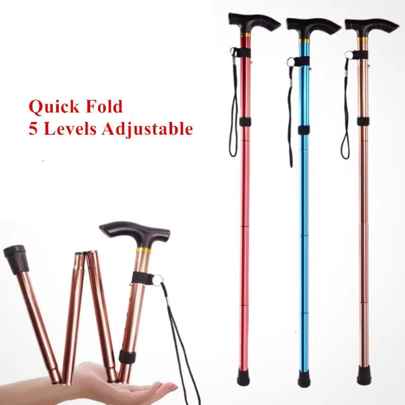 Aluminum Folding Walking Cane Trekking Poles With T Handle Outdoor