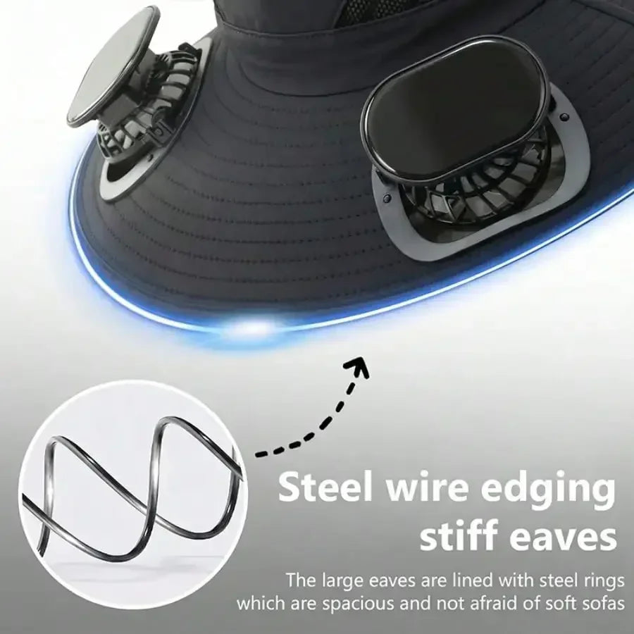 Solar Fan Cap With USB And UV Protection 180 Degree
