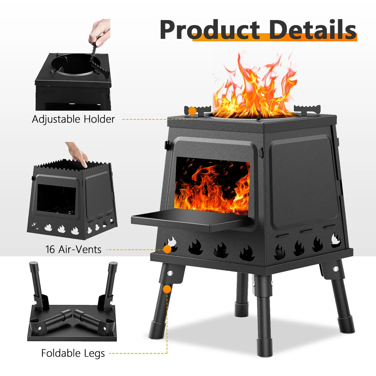 Portable Cast Iron Wood Burning Camp Stove For Outdoor Hiking
