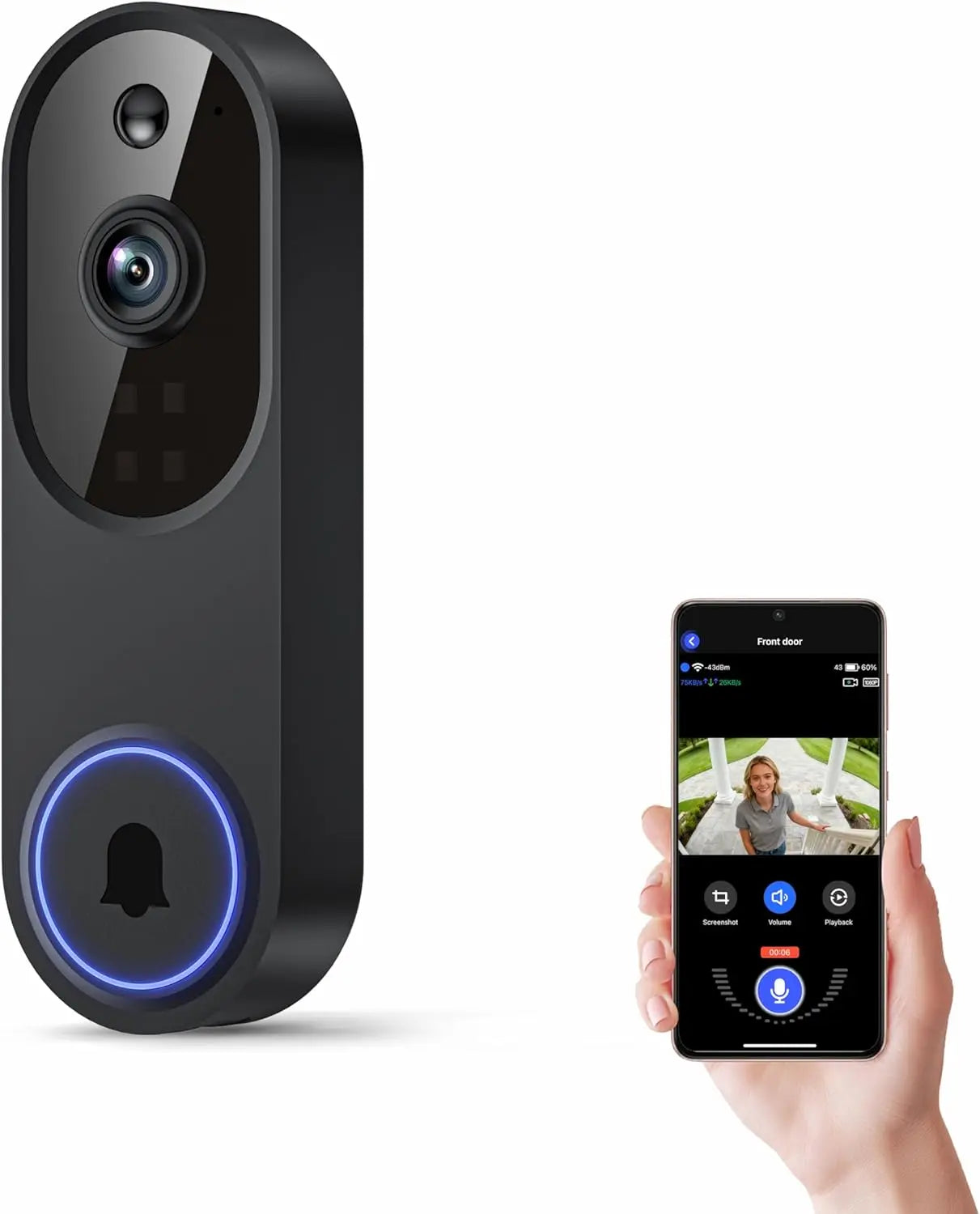 Wireless Video Doorbell With Two Way Audio And AI Motion