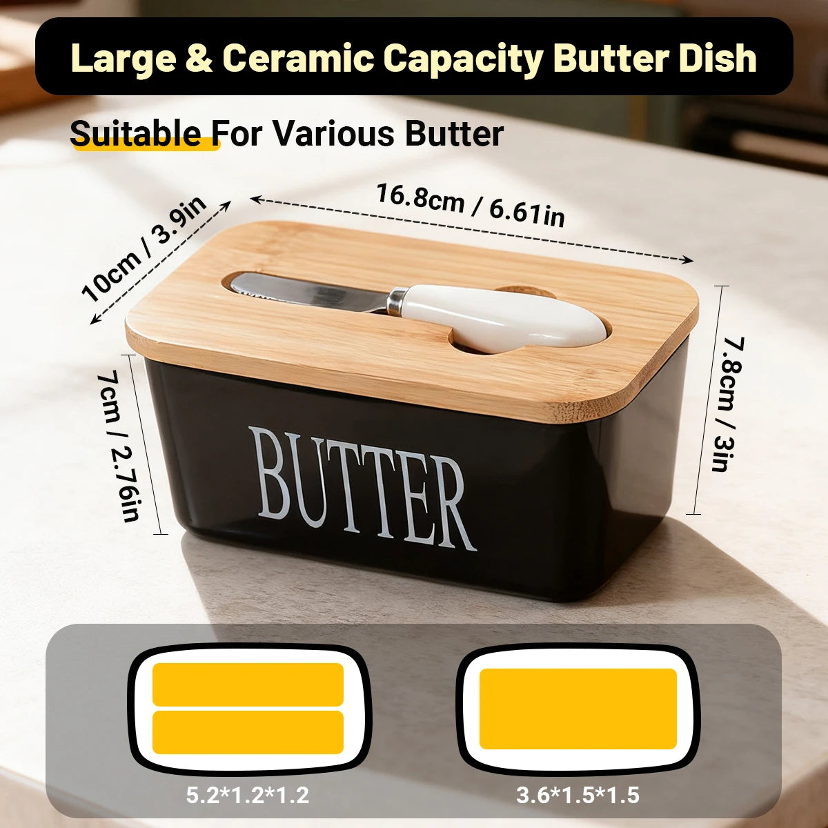Ceramic Butter Dish With Bamboo Lid And Built In Knife