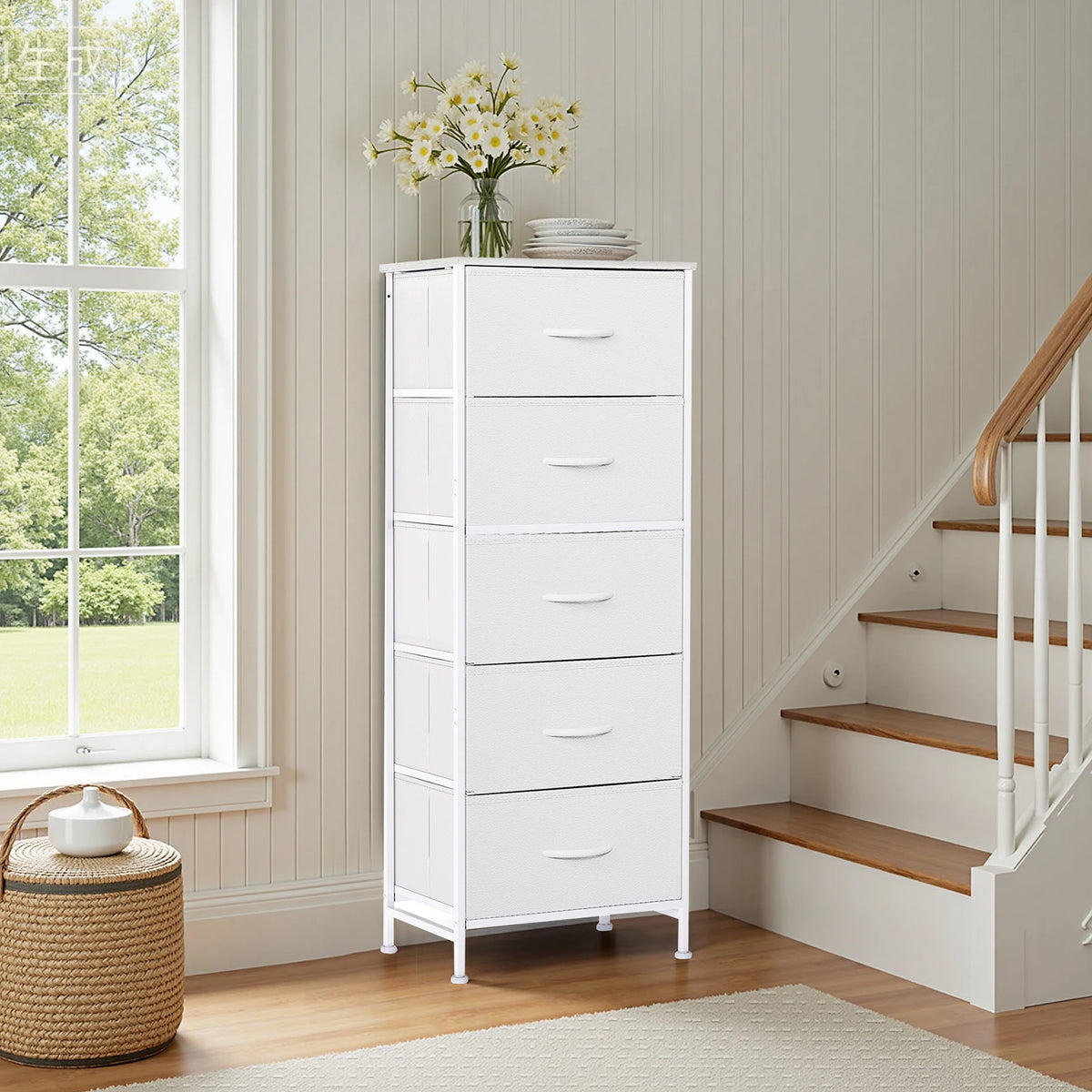 JMK Modern Fabric Drawer Storage Cabinet And Bedside Wardrobe Console