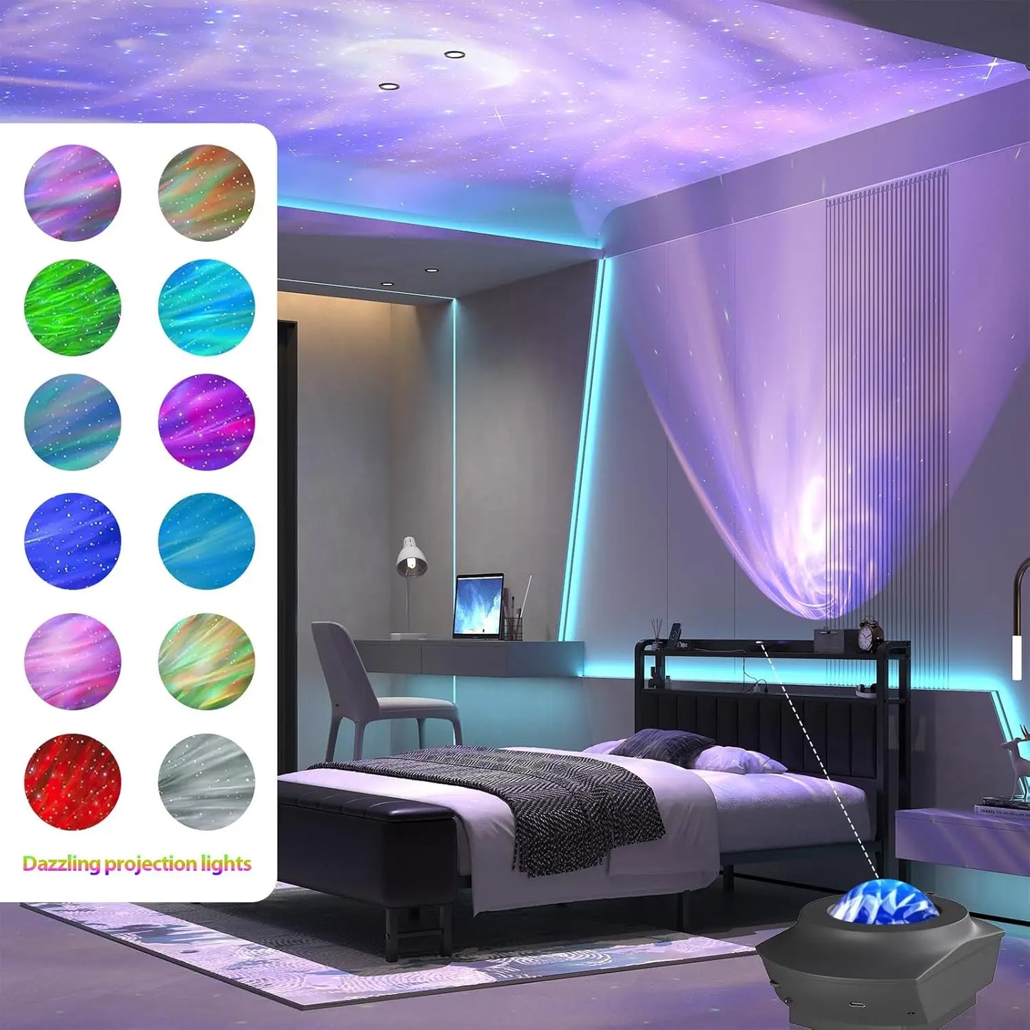 Bed Frame With Star Projector And Charging Station