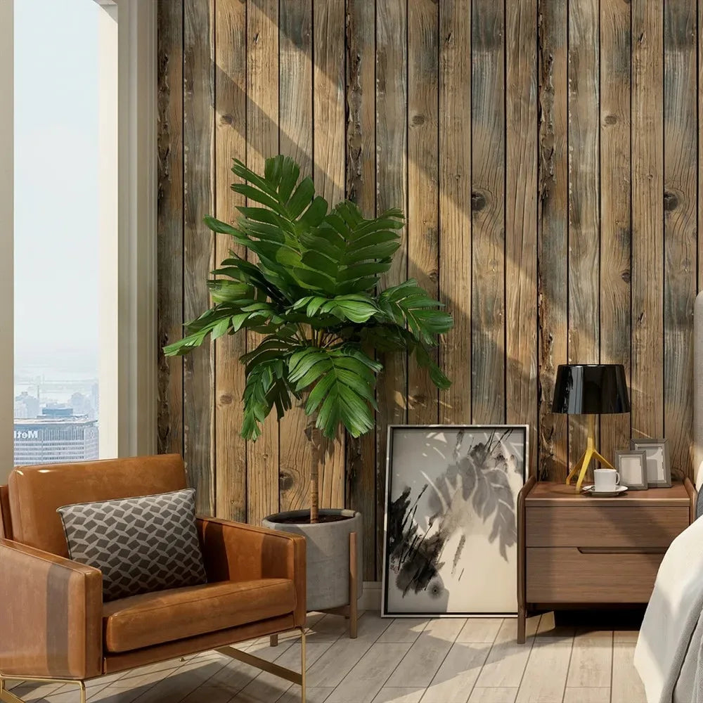 KALYNN Retro Faux Wood Grain Peel And Stick Wallpaper