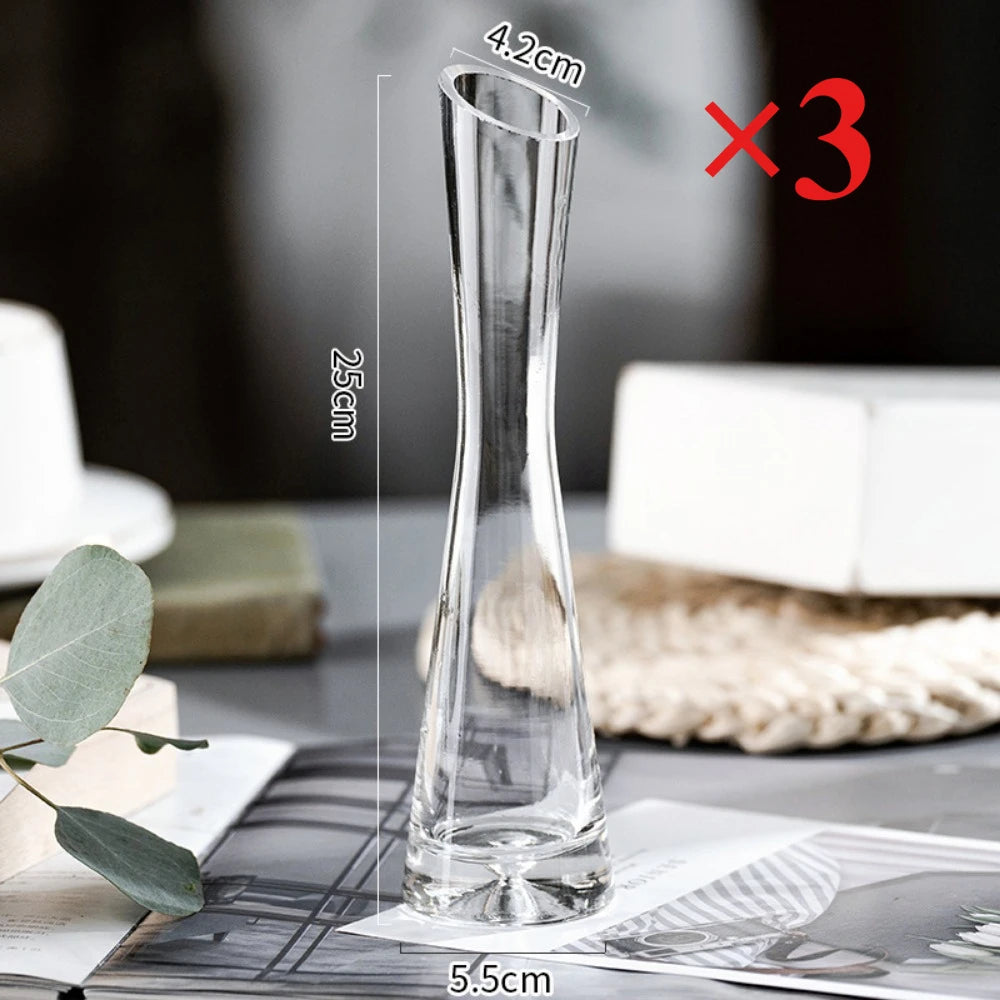Clear Glass Slanted Mouth Vase For Modern European Home Decor