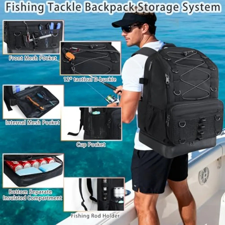 Fishing Backpack With Tackle Boxes Rod Holder Waterproof Cooler