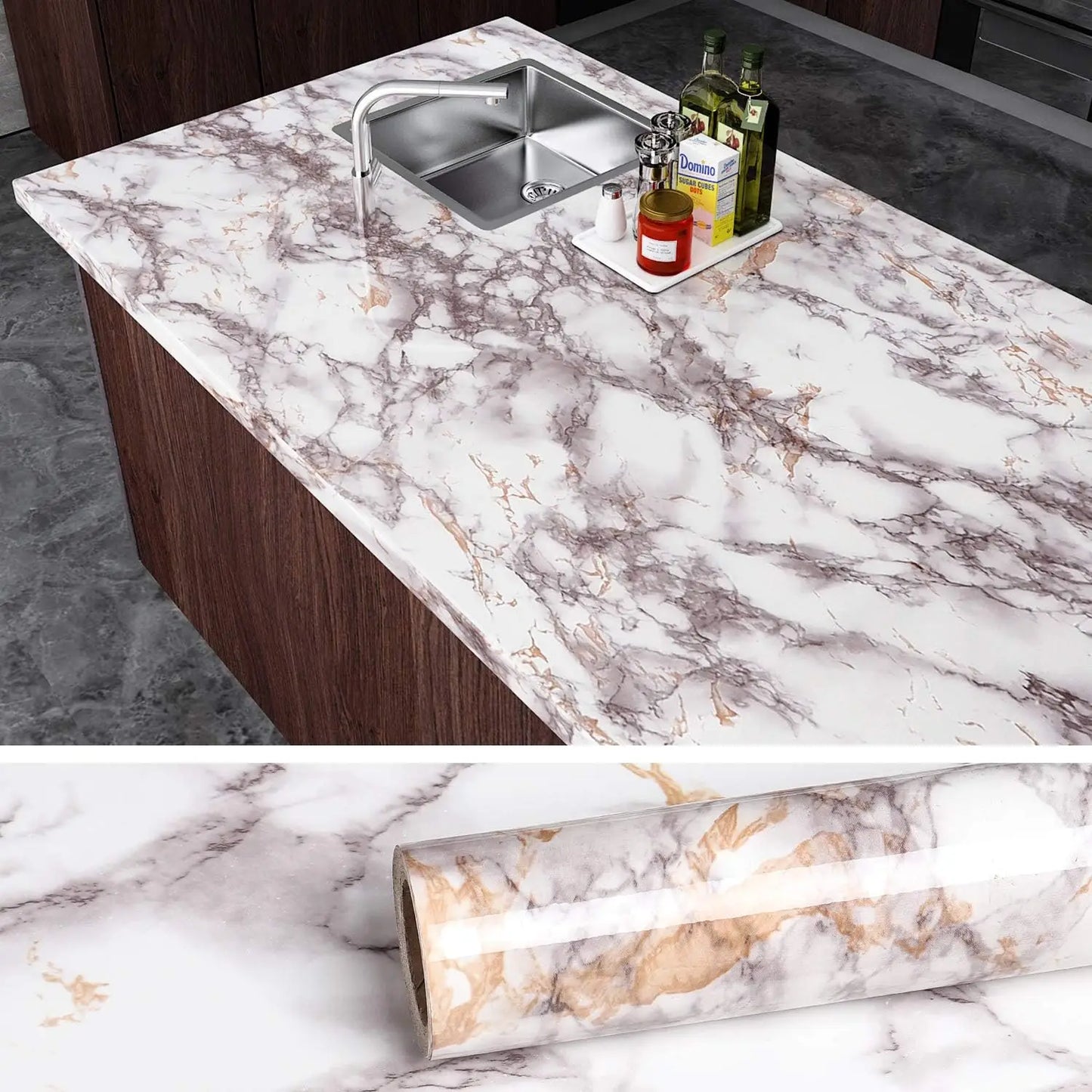 PVC Marble Kitchen Oil-Proof Self-Adhesive Wallpaper