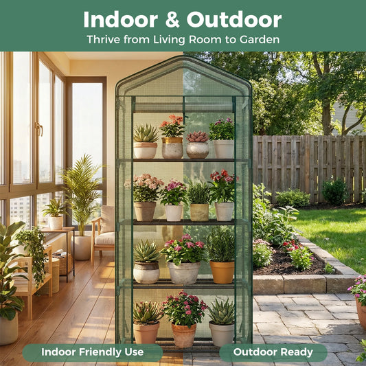 Portable Mini Greenhouse Multi Tier Rack With PE Cover Outdoor