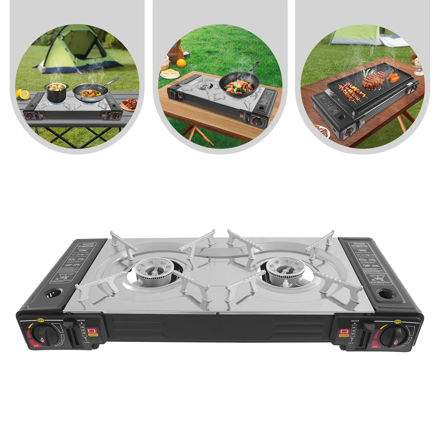 Two-Burner Camping Stove 2500W Butane Outdoor Burner