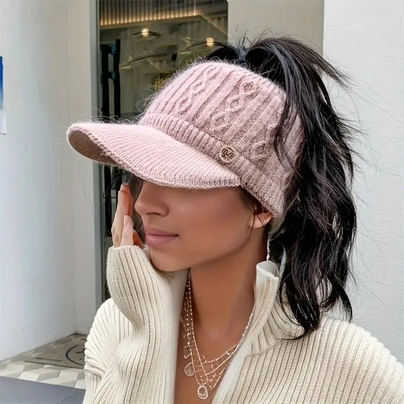 Winter Woolen Beanie For Women With Ponytail Opening