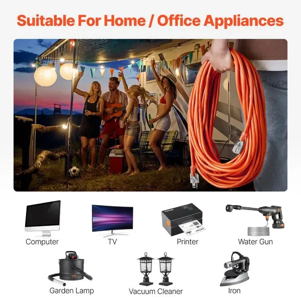 Heavy Duty Extension Cord 16AWG 10A Grounded Lighted End