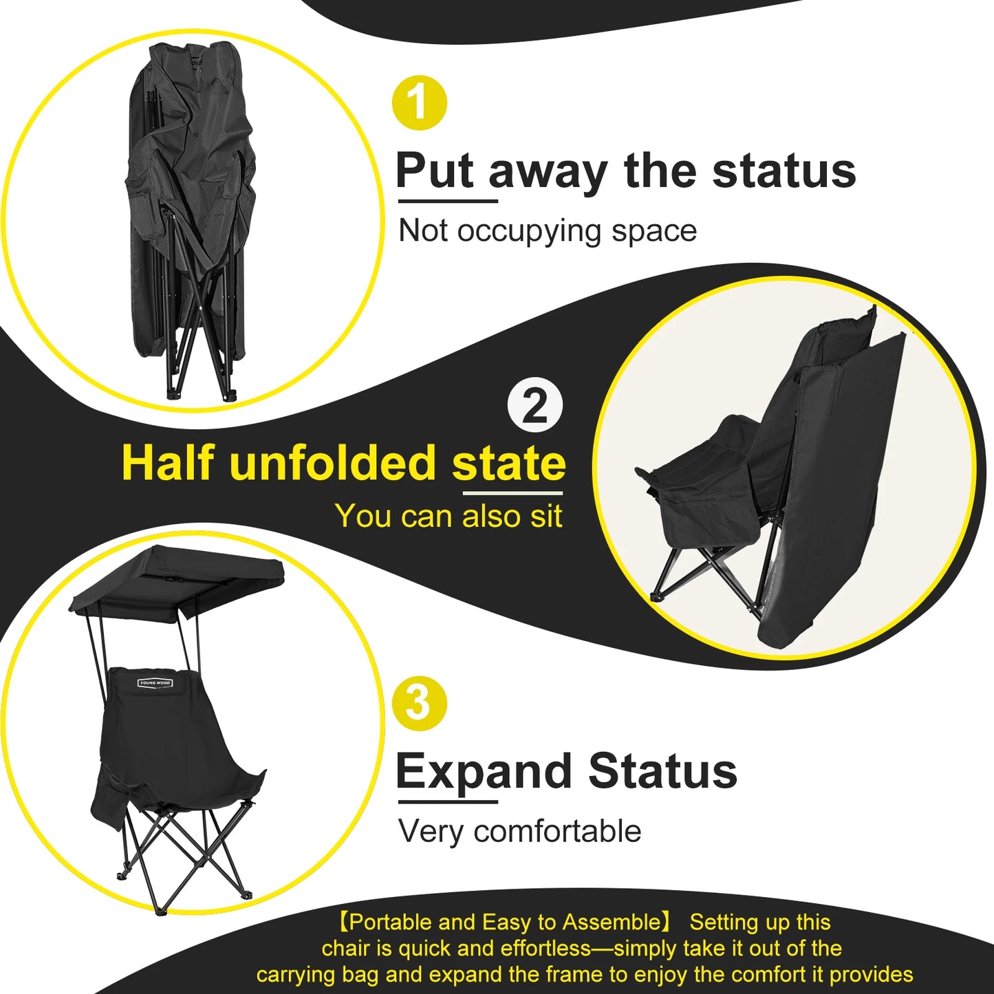 GERC Portable Camping Chair With Shade Canopy Foldable And Lightweight