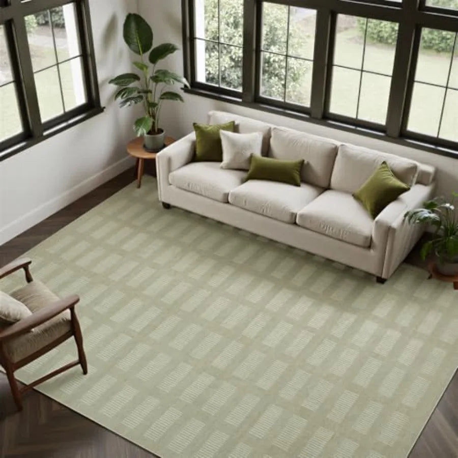 Washable Faux Wool Living Room Area Rug With Non Slip Backing
