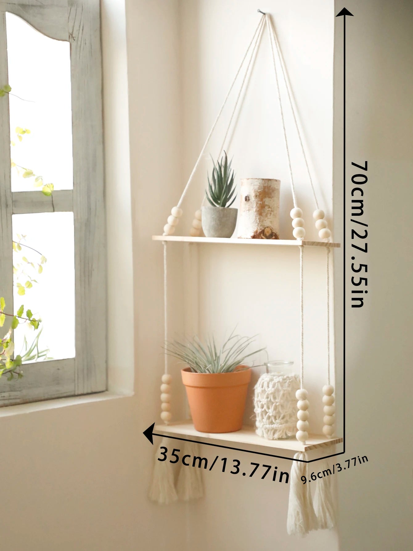 Wooden Wall Mount Storage Rack With Floating Plant Shelves