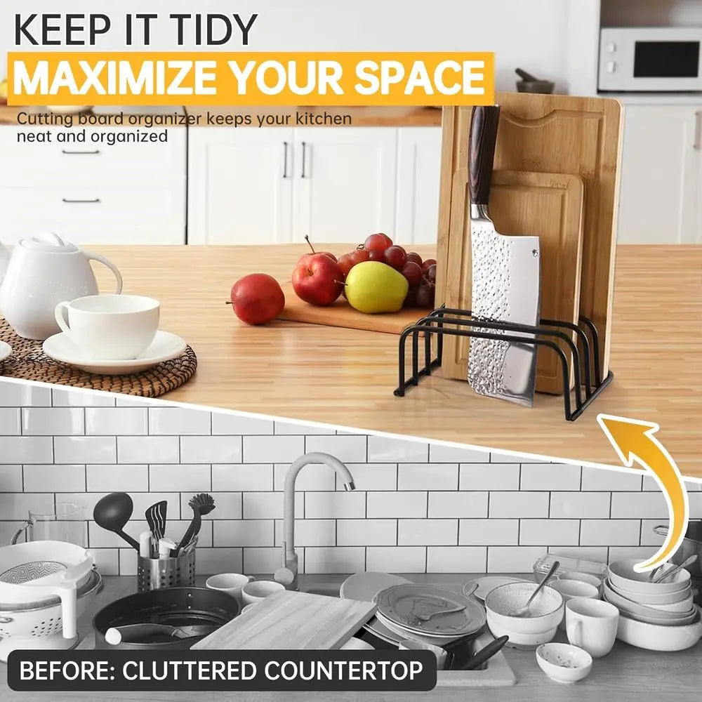 Multi-Tier Bamboo Cutting Board Rack for Kitchen Storage