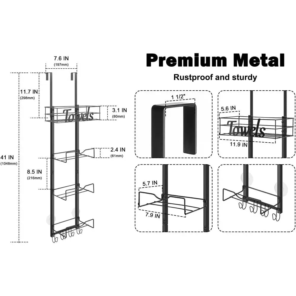 Towel Rack With Basket And Hooks No Drill Bathroom Storage