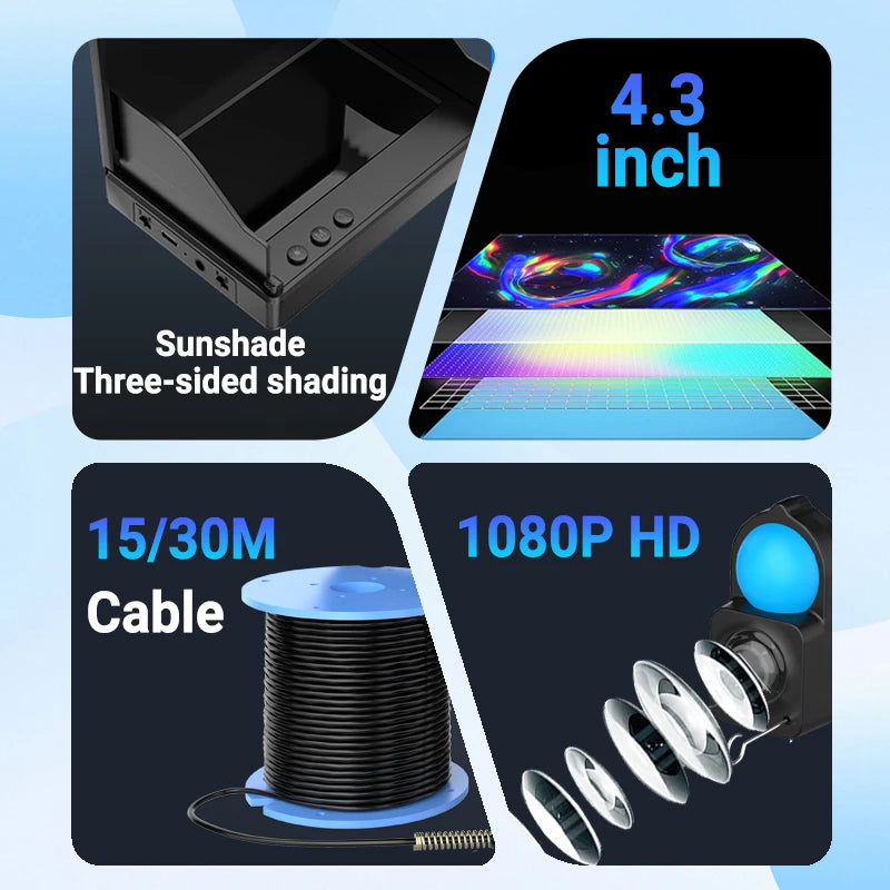 Underwater Fishing Camera With Monitor Fish Finder IP68 Waterproof Portable With Night Vision & Depth Finder For Ice Lake Sea