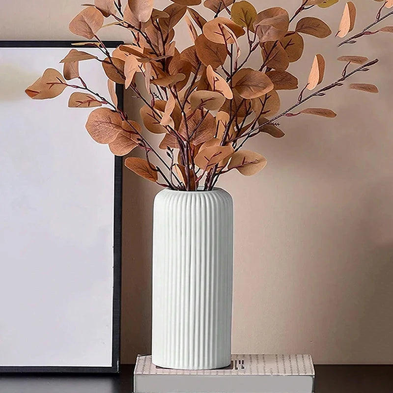 Striped Ceramic Like Plastic Vase For Flowers Floral Display