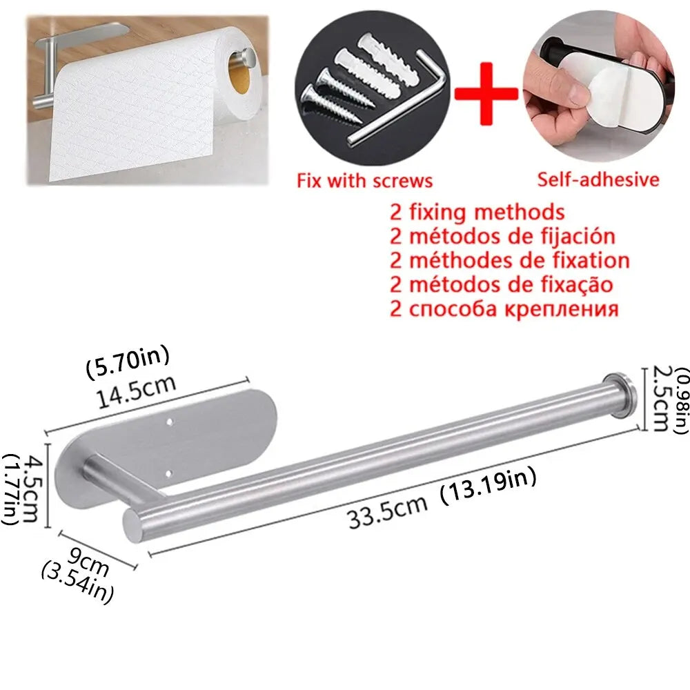 Stainless Steel Paper Roll Holder Adhesive Wall Mount Dispenser