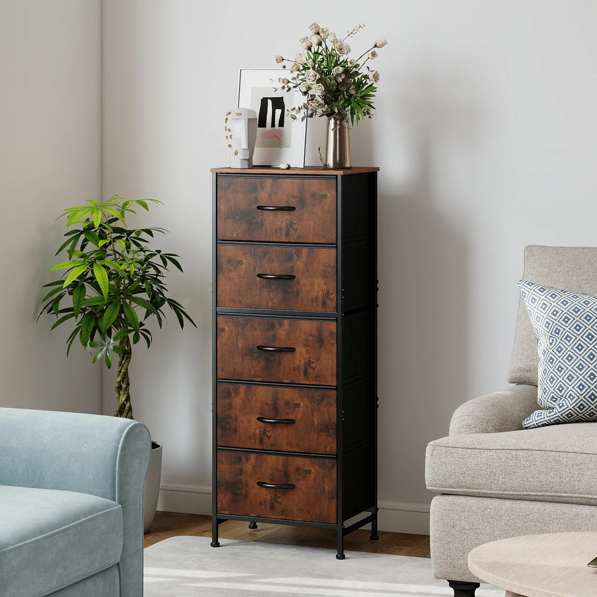 JMK Modern Fabric Drawer Storage Cabinet And Bedside Wardrobe Console