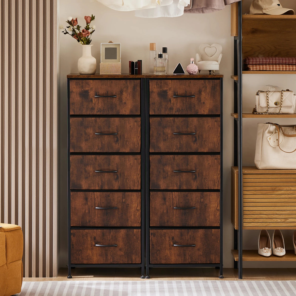 JMK Modern Fabric Drawer Storage Cabinet And Bedside Wardrobe Console