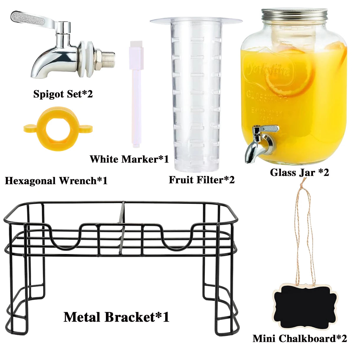 Glass Drink Dispenser Set With Stand And Stainless Faucet