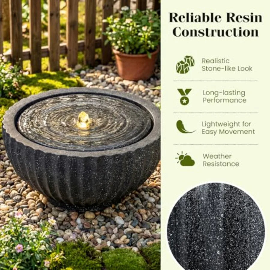 Outdoor Water Fountain With LED Lights And Adjustable Pump