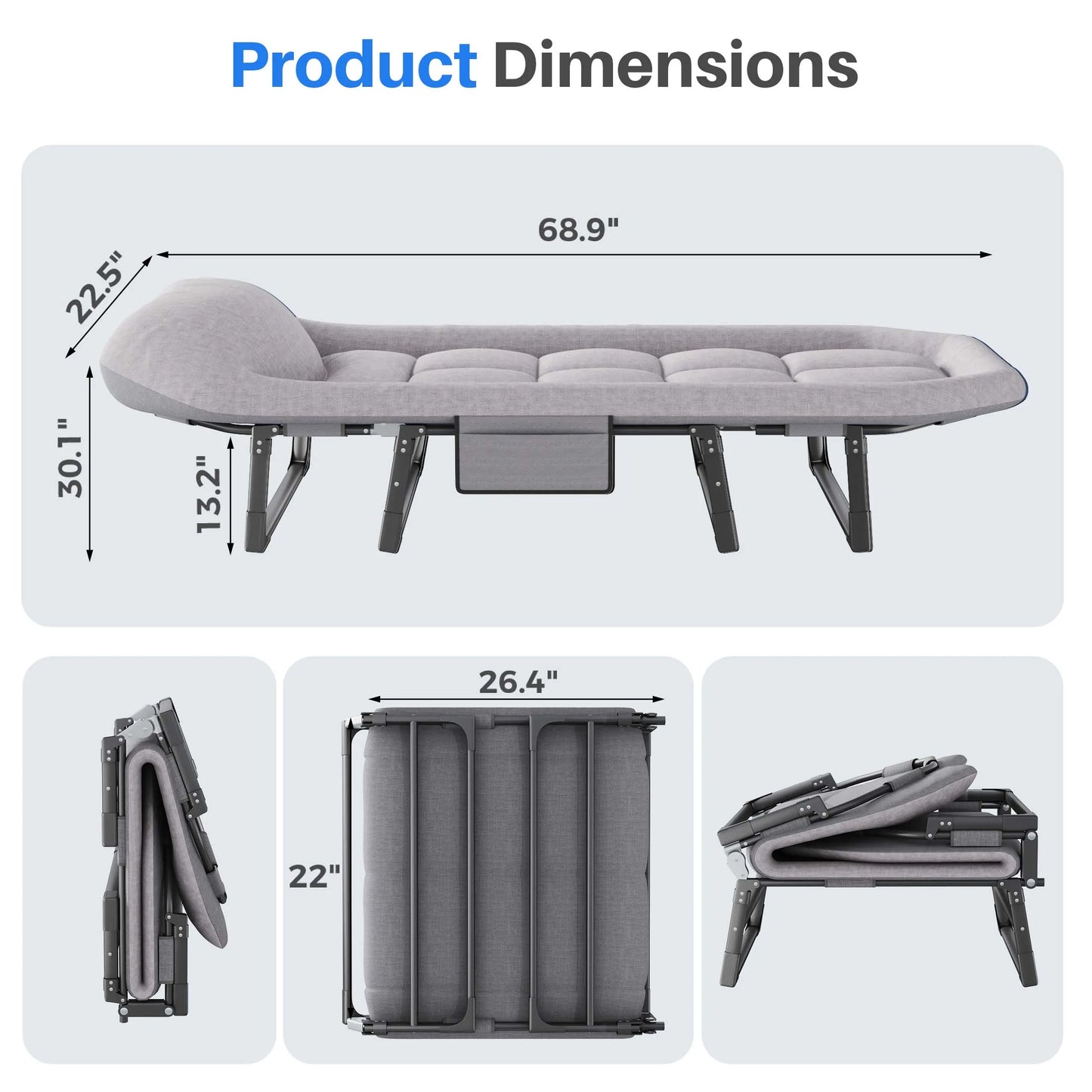 Adjustable Camping Bed with Mattress Lightweight Cot with Carry Bag 6 Angle Foldable Bed for Outdoor Supports 450 lbs
