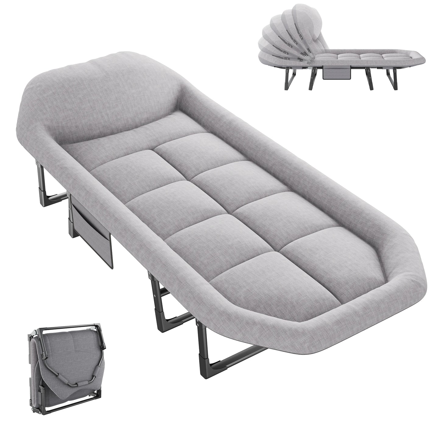 Adjustable Camping Bed with Mattress Lightweight Cot with Carry Bag 6 Angle Foldable Bed for Outdoor Supports 450 lbs
