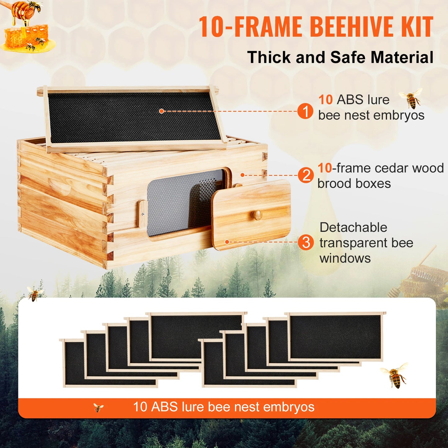 SucceBuy Cedar Langstroth Beehive Starter Kit With Acrylic Windows