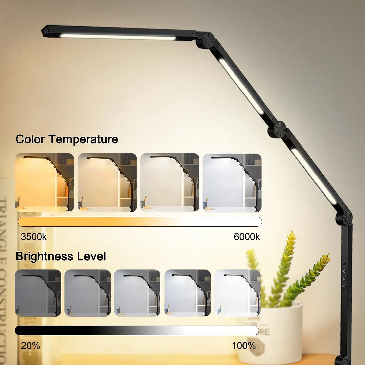 LED Desk Lamp With Clamp, Flexible Arm, 4 Color Modes