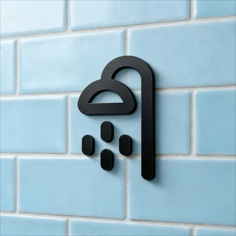 Laser-Cut 3D Acrylic Shower Symbol Sign Self-Adhesive Door Decor