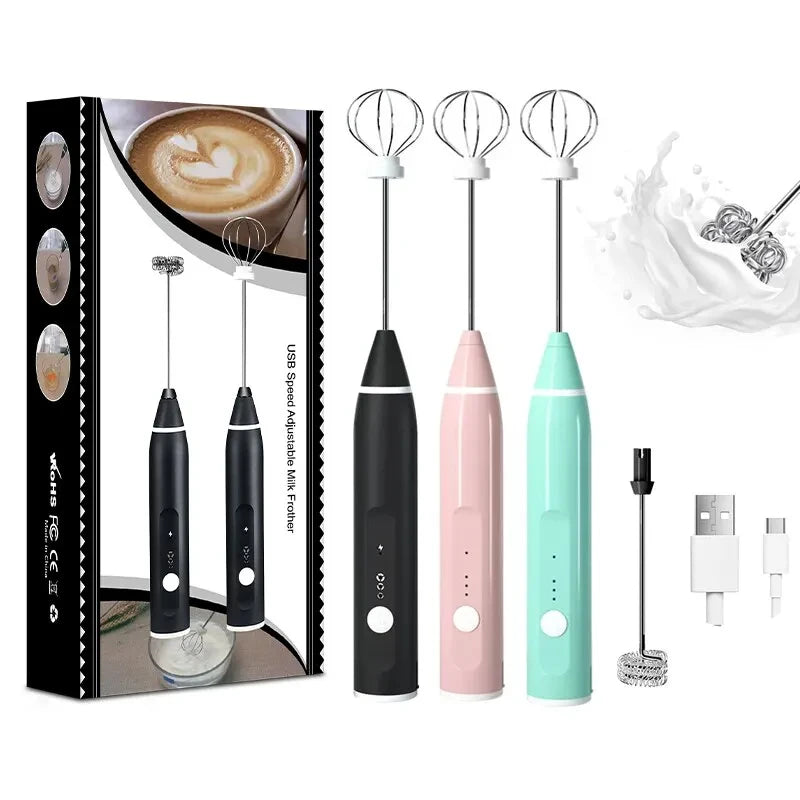 Portable USB Rechargeable Milk Frother Handheld Coffee Blender