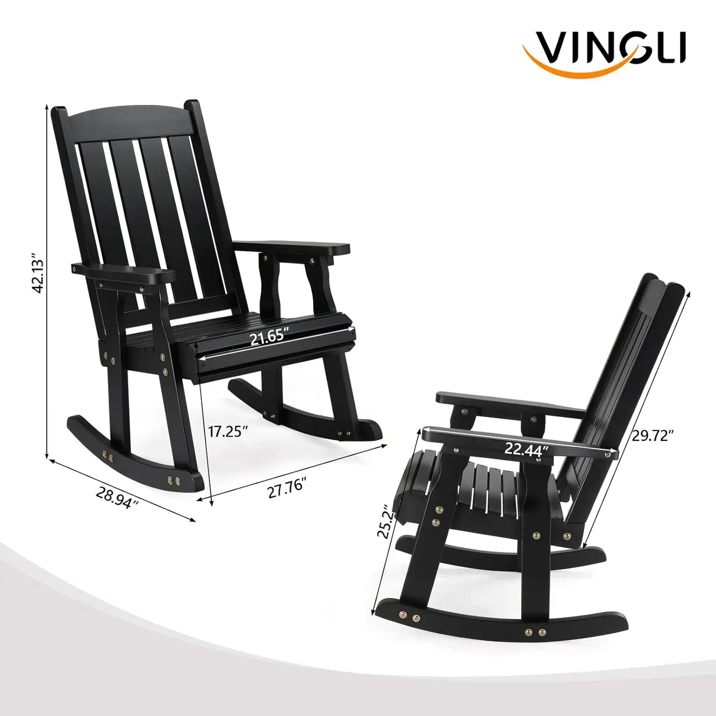 Heavy Duty Wooden Rocking Chair With Ergonomic Backrest For Patio