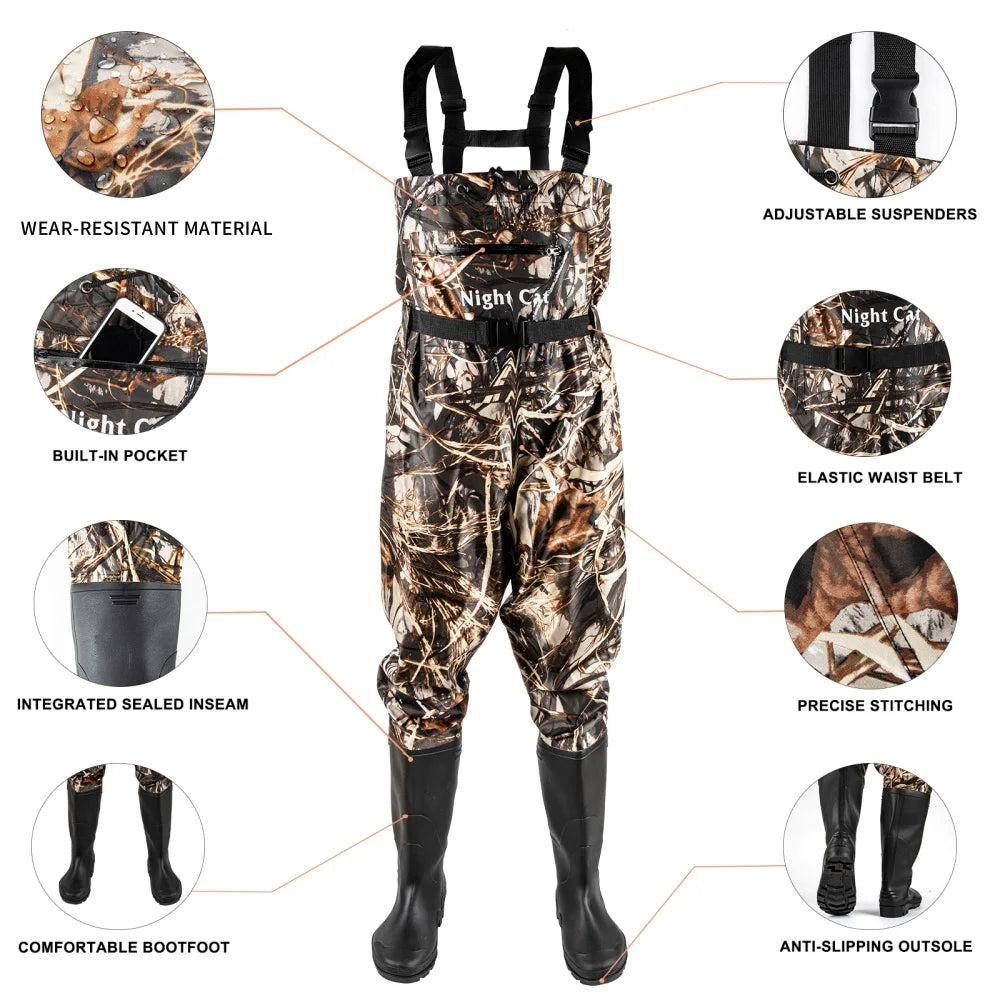 Night Cat Chest Waders Waterproof Bootfoot Belt For Men And Women