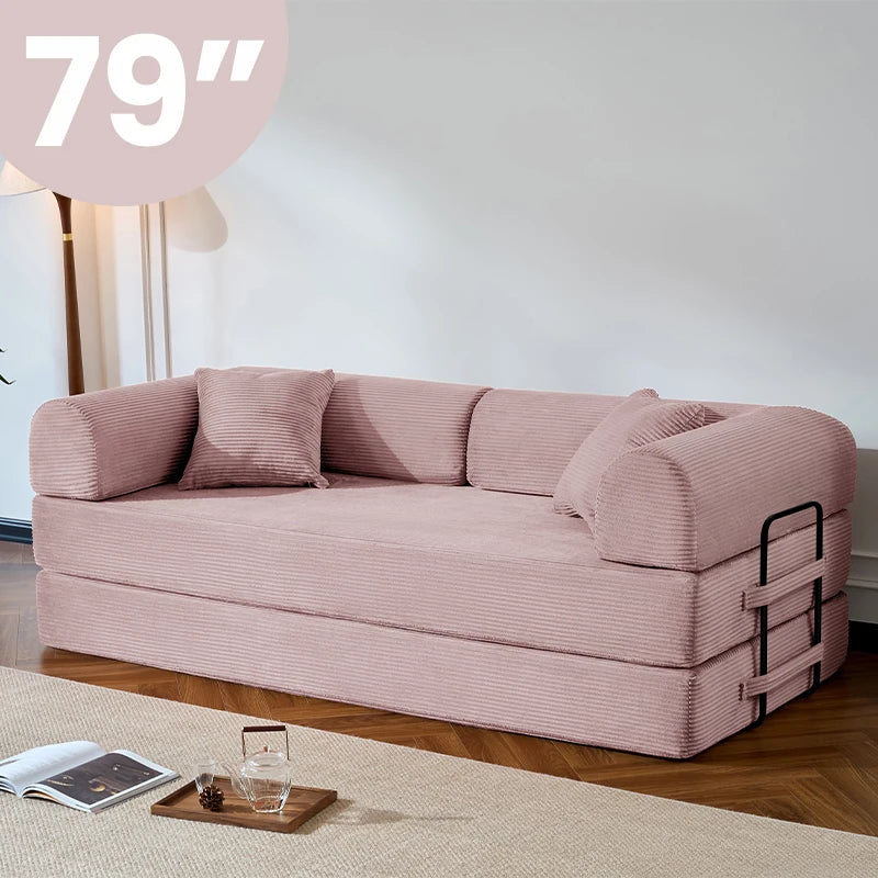 Corduroy Upholstered Folding Convertible Sofa Bed for Living Room
