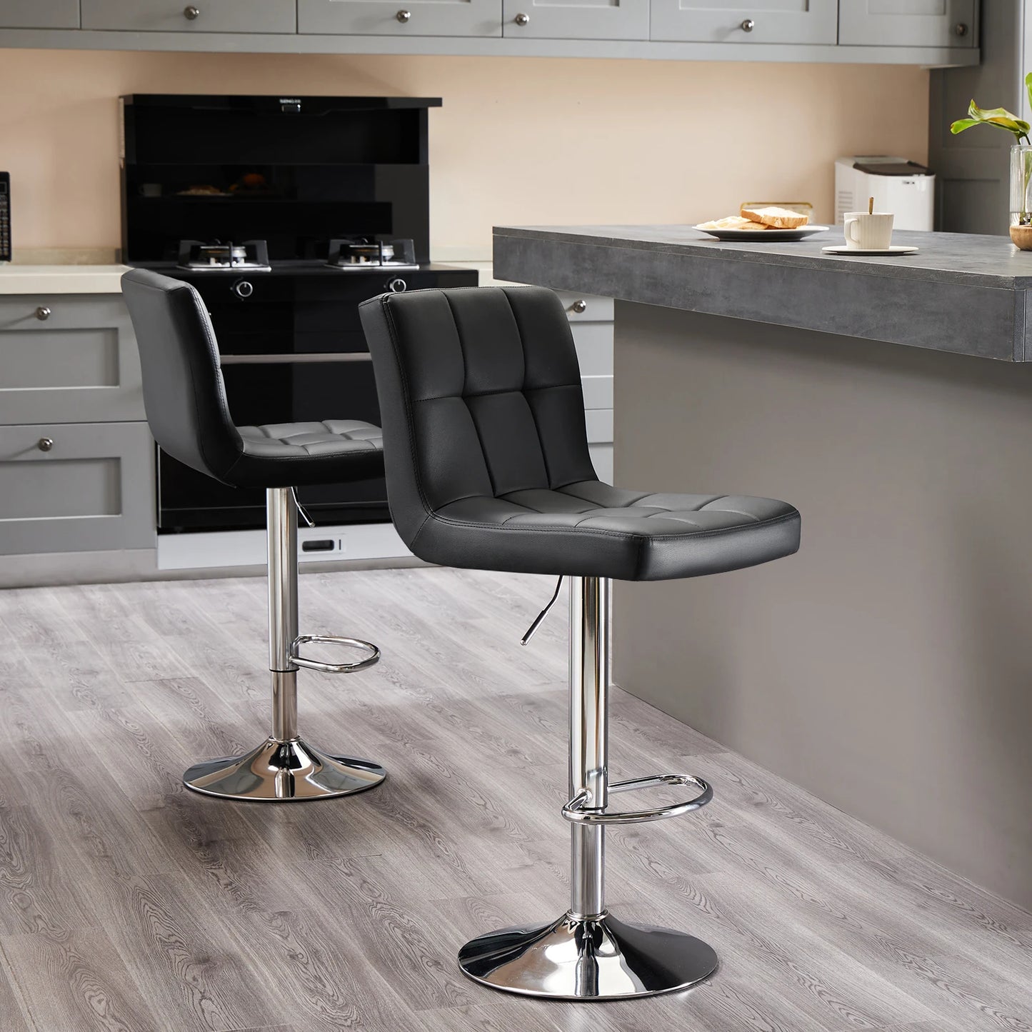 JHK PU Leather Bar Stools Set Of 2 Upholstered With Backrest