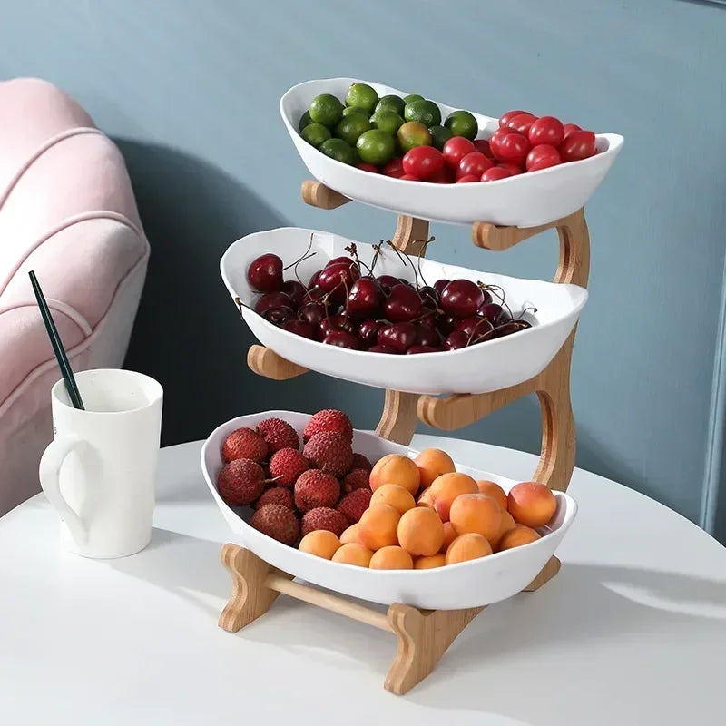 Three Layer Bamboo Fruit Bowl Tray for Kitchen and Living Room Decor