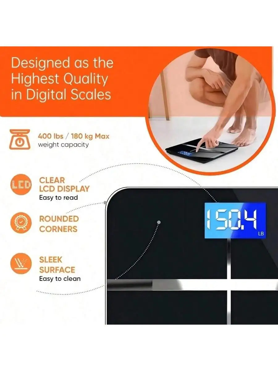 Smart Body Fat and Weight Scale With Tempered Glass Platform 390 Lb Capacity