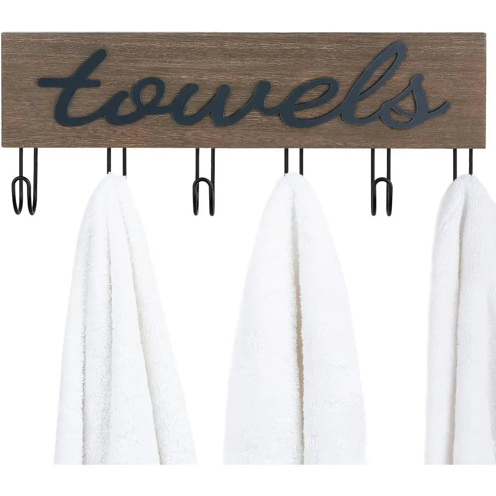 Rustic Wall Mount Towel Rack For Bathroom Wood Finish