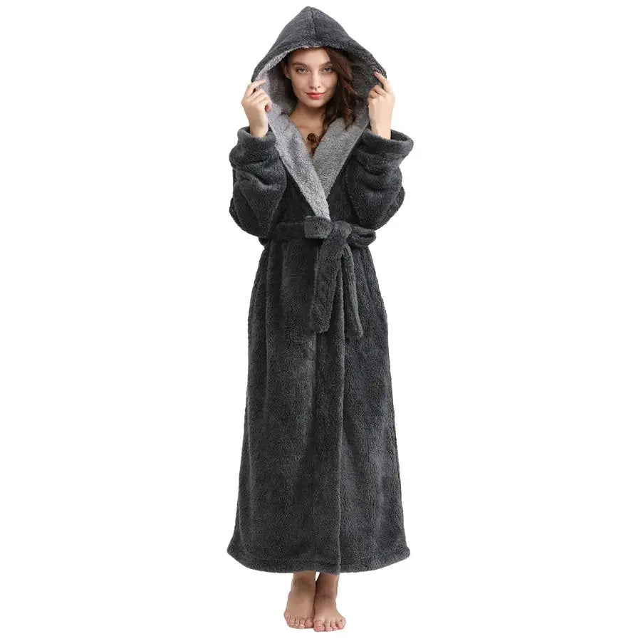 Womens Hooded Bathrobe In Soft Plush Fleece Warm And Cozy