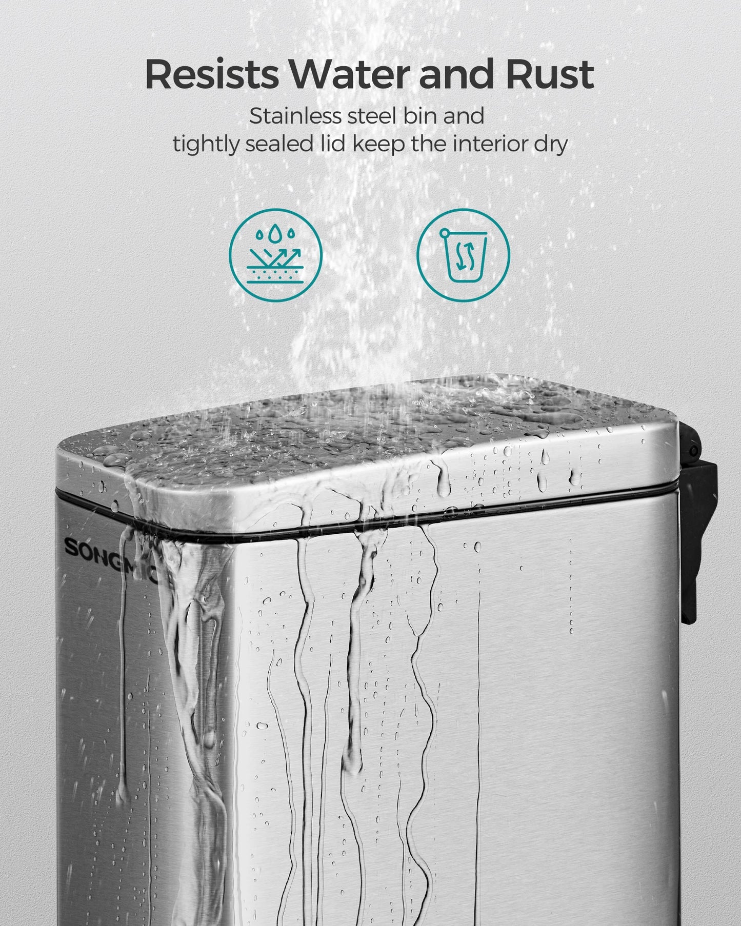 SONGMICS Slim Stainless Steel Bathroom Trash Can With Lid