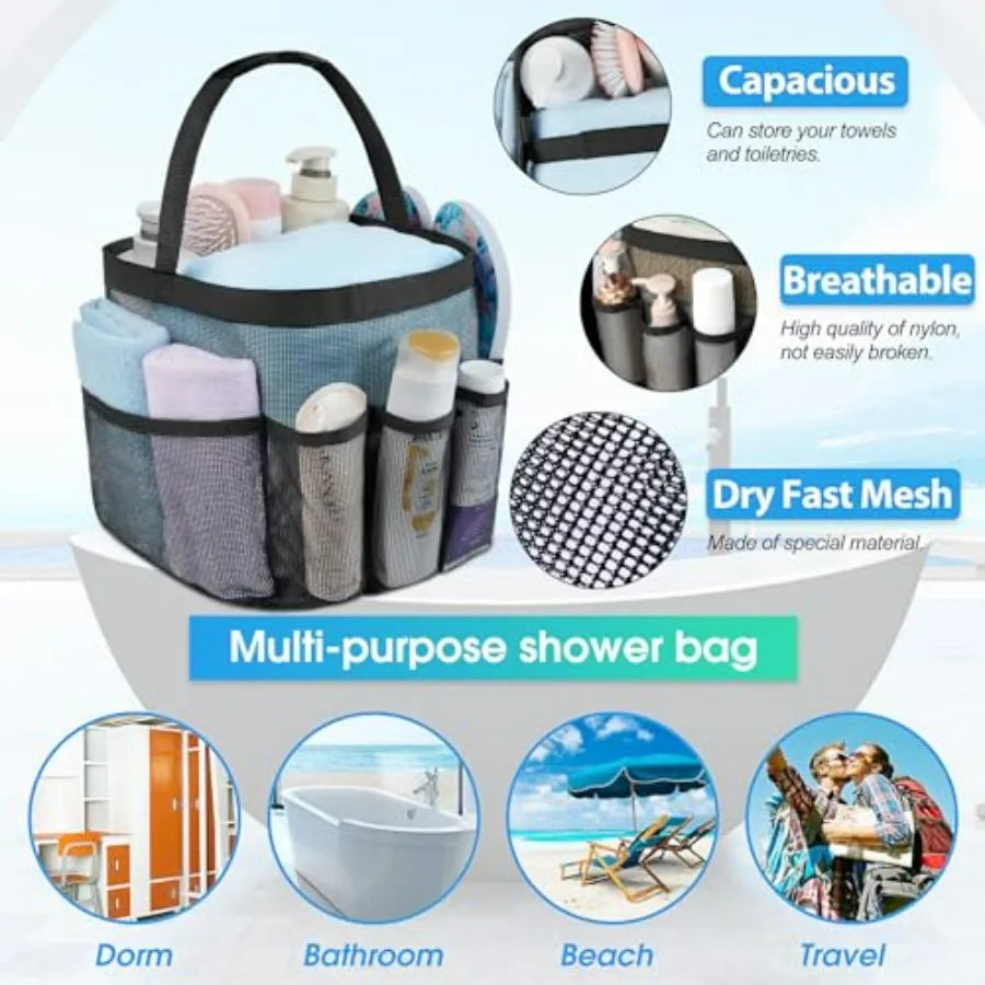 Mesh Shower Caddy Portable Dorm Organizer With 9 Pockets