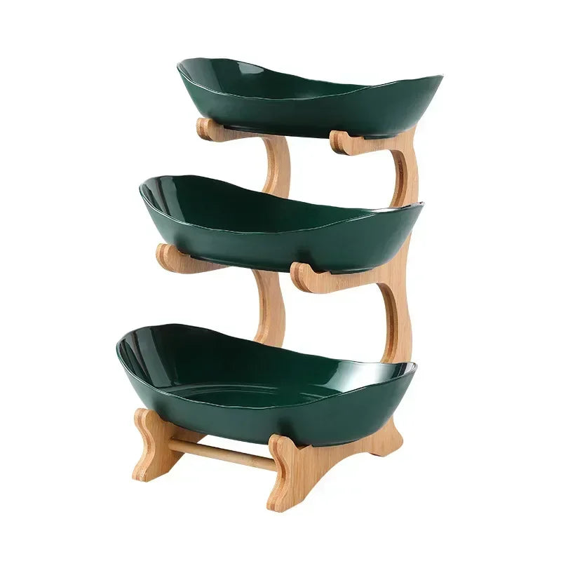 Three Layer Bamboo Fruit Bowl Tray for Kitchen and Living Room Decor