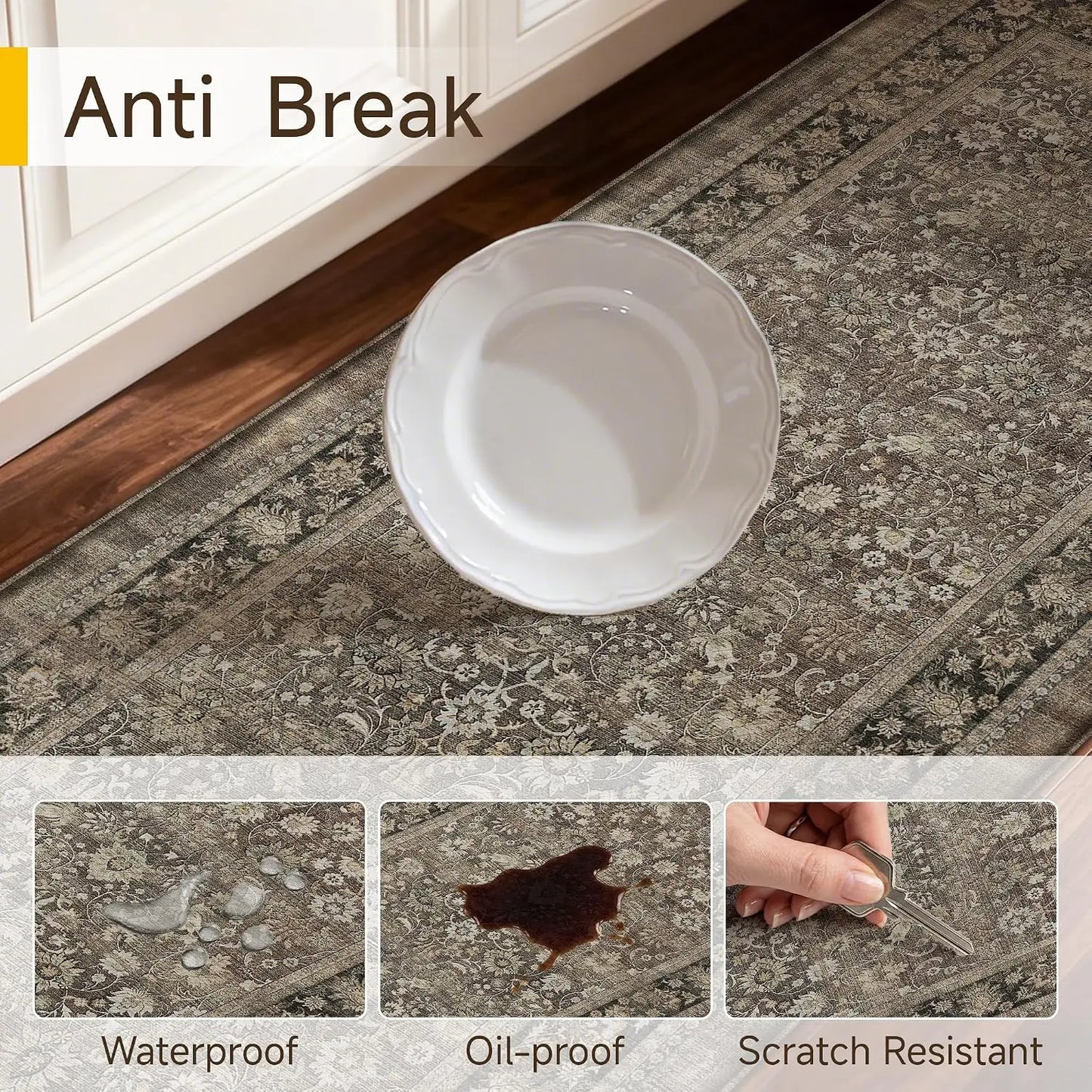 Non Slip Two Piece Kitchen Mats Set Floral Anti Fatigue