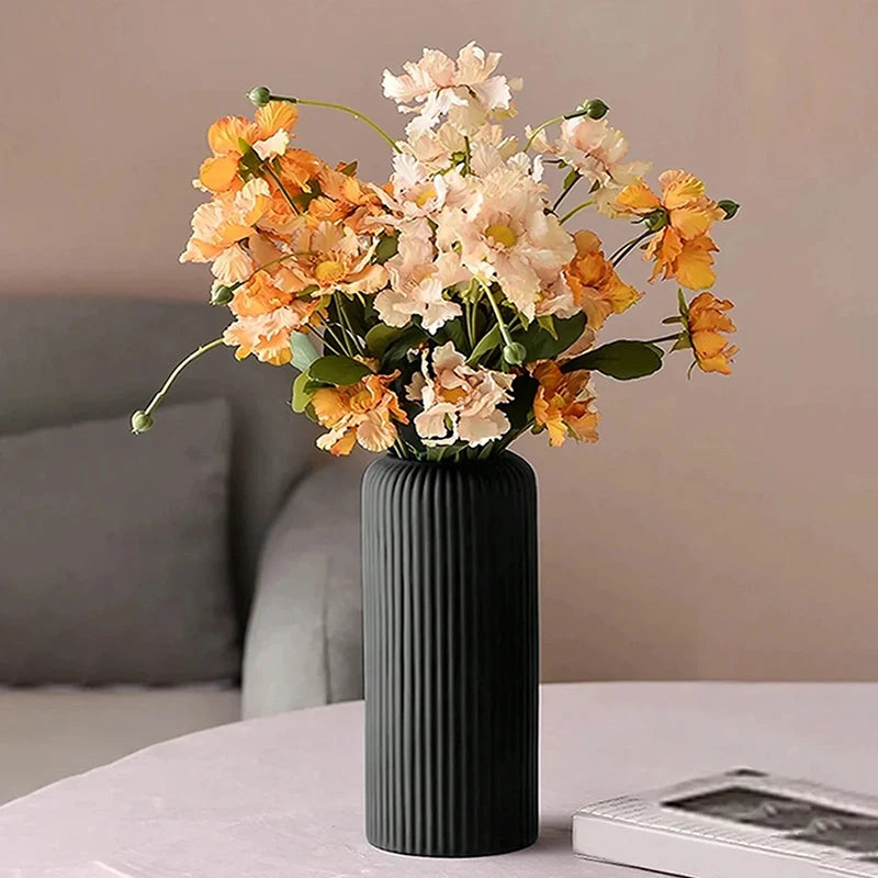 Striped Ceramic Like Plastic Vase For Flowers Floral Display