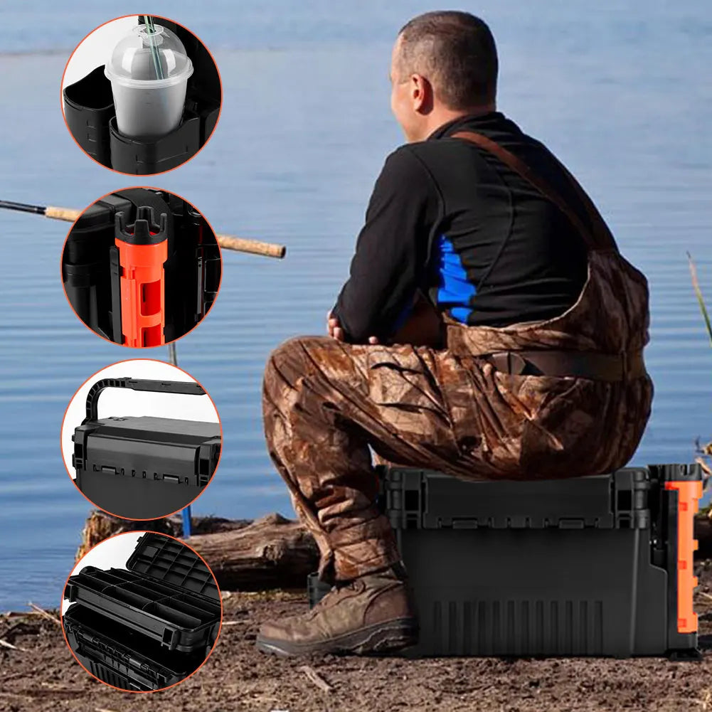 2 Tier Fishing Tackle Box With Cup Holder And Rod Holder