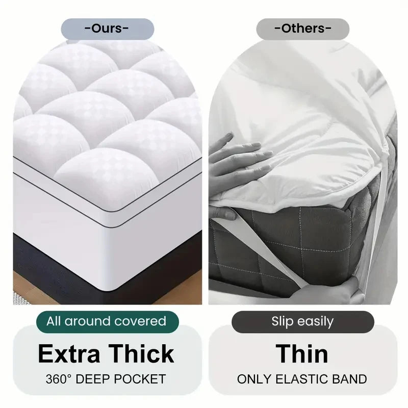 Thick Mattress covers Topper 1000Gsm Cooling Noiseless Breathable Fitted 8-21 Deep Pocket Machine Washable